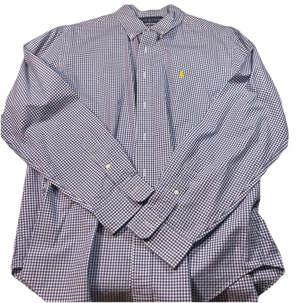Ralph Lauren Men's Button Down Long Sleeve Classic Shirt Sz XL Blue Gingham EUC